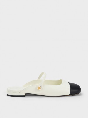 Charles & Keith Pearl Embellished Flate Mules Sko Hvite | VPDEG3791