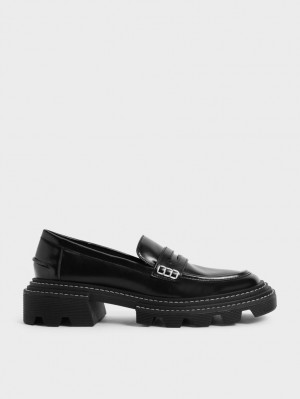 Charles & Keith Perline Chunky Penny Loafers Svarte | BVCOL6753