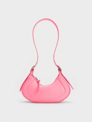 Charles & Keith Petra Curved Skulderveske Rosa | GPTCE0853