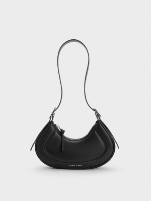 Charles & Keith Petra Curved Skulderveske Svarte | KRZPN3109