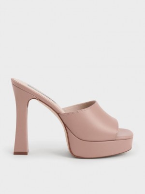 Charles & Keith Platform Block Heel Mules Sko Beige | VYSLB3169