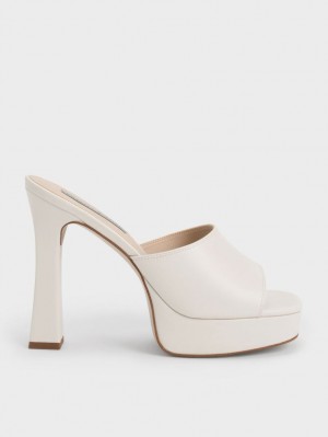 Charles & Keith Platform Block Heel Mules Sko Pisket Krem | LHOPE6780