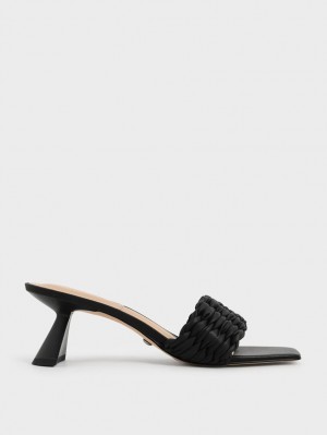 Charles & Keith Plissert Sculptural Sandaler med Hæl Svarte | OVCRM3815