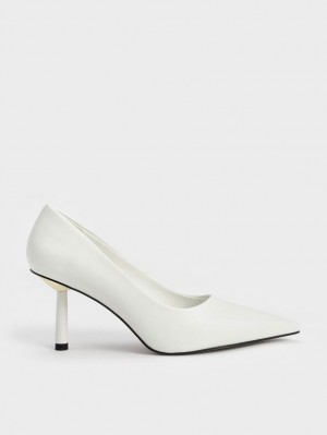 Charles & Keith Pointed-Tå Cylindrical Heel Pumps Hvite | RFVZJ5283