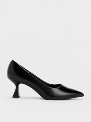 Charles & Keith Pointed-Tå Flare Heel Pumps Svarte | HFQMV8513