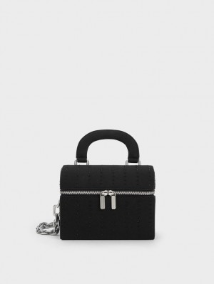 Charles & Keith Polstret Handle Textured Crossbody Veske Svarte | MOFPI5749