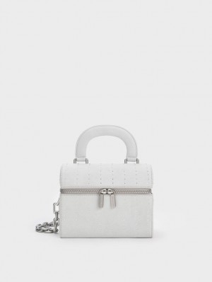 Charles & Keith Polstret Handle Textured Crossbody Veske Sølv | TWRVC5816