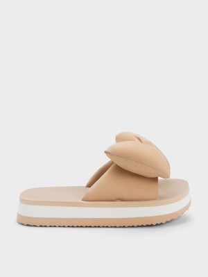 Charles & Keith Puffy Bow Badesandaler Beige | ERIXT1458