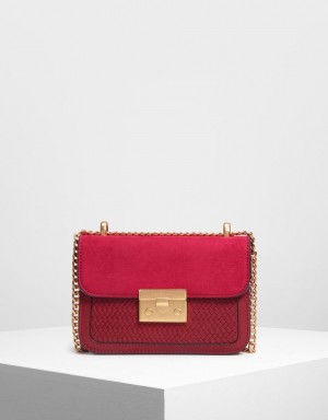 Charles & Keith Push Lock Front Flap Skulderveske Rød | UFZJH6874