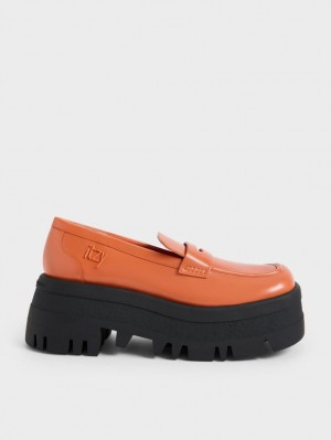 Charles & Keith Rainier Chunky Platform Penny Loafers Oransje | LMOKH2087