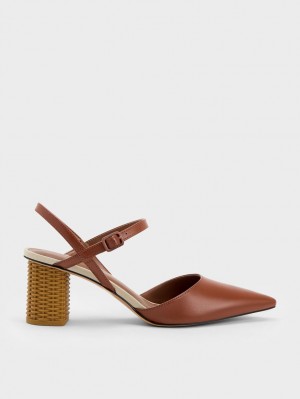 Charles & Keith Rattan Block Heel Pumps Brune | NUVMJ5146