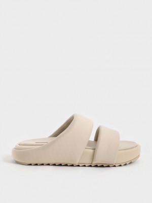 Charles & Keith Recycled Polyester Polstret Slidesandaler Beige | NUYGX3801