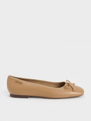 Charles & Keith Rhea Bow Ballerinasko Brune | TEXIR4638