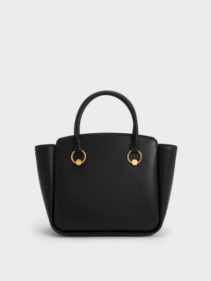 Charles & Keith Ring-Embellished Large Tote Veske Svarte | KNXLH3659