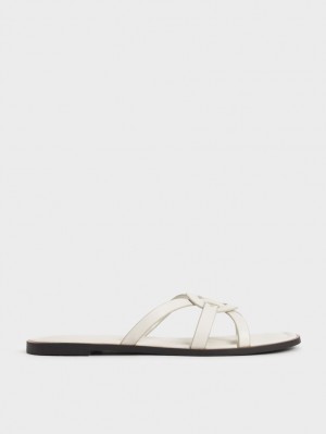 Charles & Keith Ring Detail Strappy Flats Badesandaler Hvite | GHFYQ2105