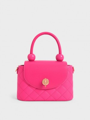 Charles & Keith Round Vattert Top Håndveske Fuchsia | NPBXJ4312