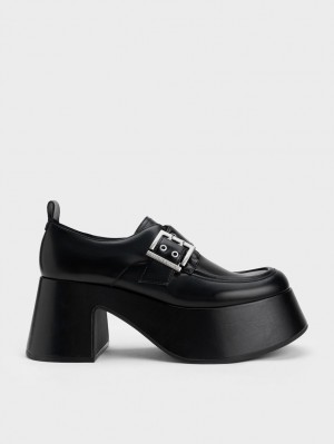 Charles & Keith Rubina Buckled Chunky Loafers Svarte | HCWDV4369