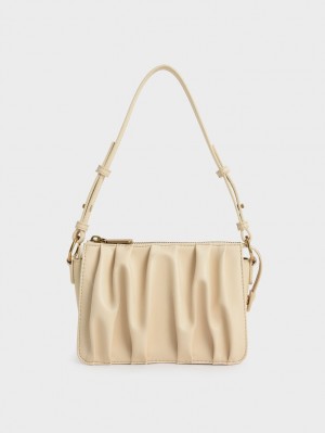 Charles & Keith Ruched Bead-Handle Skulderveske Beige | AKUWO3708