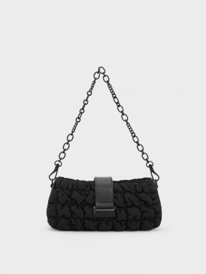 Charles & Keith Ruched Nylon Chain Håndveske Svarte | UOACH5249