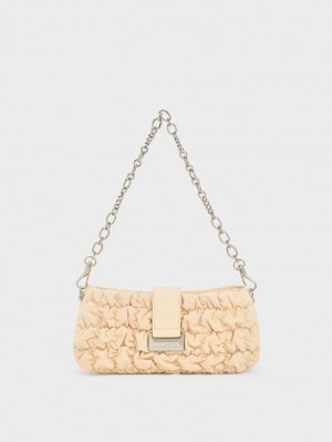 Charles & Keith Ruched Nylon Chain Håndveske Beige | UXLIO0621