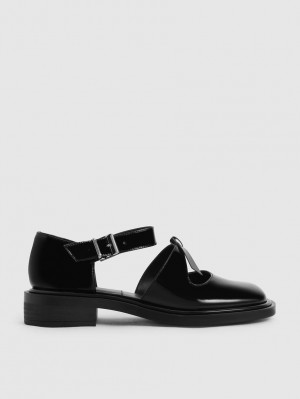 Charles & Keith Rumi Patent Lær Bow-Tie Mary Jane Flate Sko Svarte | MINDH9517