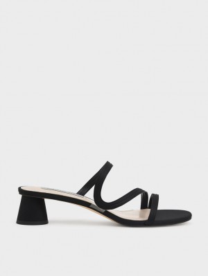 Charles & Keith Satin Wavy Reima Mules Sko Svarte | QCMTZ2574