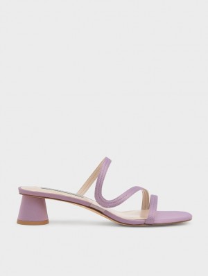 Charles & Keith Satin Wavy Reima Mules Sko Lilla | TXAOH0482