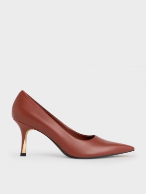 Charles & Keith Sculptural Heel Pointed-Tå Pumps Brune | KSCIB3467