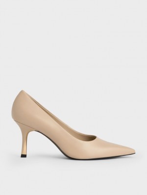 Charles & Keith Sculptural Heel Pointed-Tå Pumps Beige | EFLSW9218