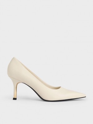 Charles & Keith Sculptural Heel Pointed-Tå Pumps Pisket Krem | TVYJD7093