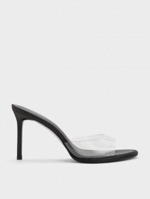 Charles & Keith See-Through Cylindrical Heel Mules Sko Svarte | QEMYW9584