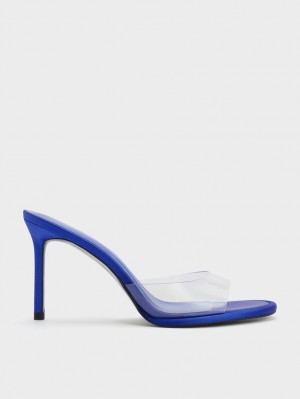 Charles & Keith See-Through Cylindrical Heel Mules Sko Blå | RVTUB3295