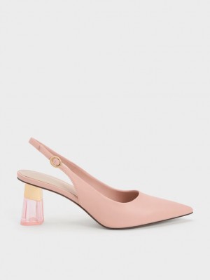 Charles & Keith See-Through Trapeze Heel Slingback Pumps Rosa | CYFUZ2907