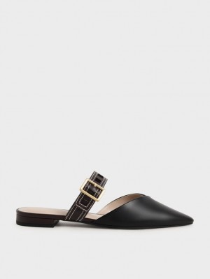 Charles & Keith Sepphe Cut-Out Reima Flate Mule Pumps Svarte | DGHMJ1483