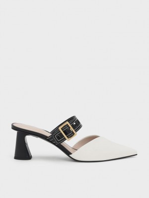 Charles & Keith Sepphe Cut-Out Reima Hælene Mule Pumps Hvite | XJVWN9746