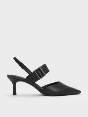 Charles & Keith Sepphe Grommet Slingback Pumps Svarte | SNXPL9673