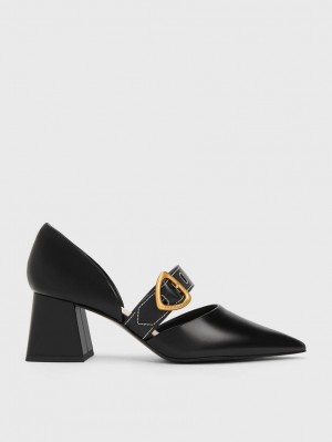 Charles & Keith Sepphe Metallic Spenne D'Orsay Pumps Svarte | VOKZA6039