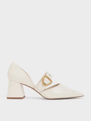 Charles & Keith Sepphe Metallic Spenne D'Orsay Pumps Pisket Krem | DPULT4786