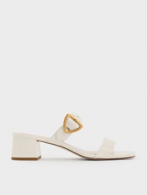 Charles & Keith Sepphe Metallic Spenne Hælene Mules Sko Hvite | JEVRN1684