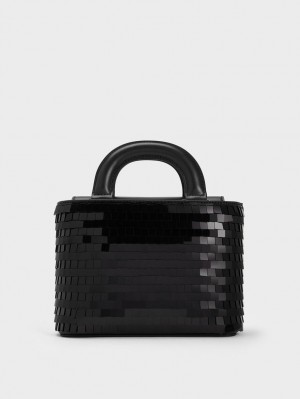 Charles & Keith Sequinned Double Handle Tote Veske Svarte | OAHDF5906