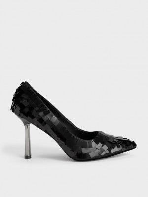 Charles & Keith Sequinned Stiletto Heel Pumps Svarte | KVXTN5762