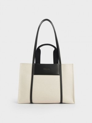 Charles & Keith Shalia Canvas Tote Veske Pisket Krem | LCAPQ6357