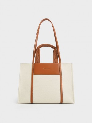 Charles & Keith Shalia Canvas Tote Veske Brune | PJWQK0547