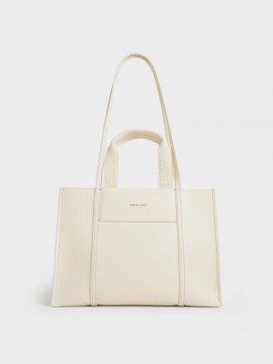 Charles & Keith Shalia Tote Veske Pisket Krem | XJMDI9364