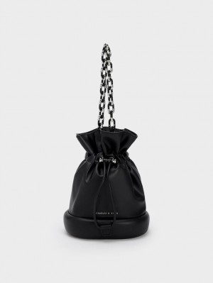 Charles & Keith Shiloh Drawstring Bøtteposer Svarte | SYZQC1893