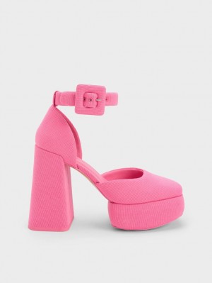 Charles & Keith Sinead Woven Buckled D'Orsay Platform Pumps Rosa | BVDQU2468