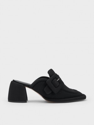 Charles & Keith Sinead Woven Buckled Loafer Mules Sko Svarte | UAJBC7028