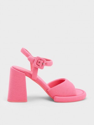 Charles & Keith Sinead Woven Trapeze Heel Buckled Sandaler med Hæl Rosa | JPRWY0896