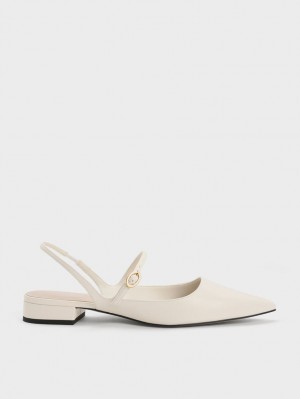 Charles & Keith Slingback Mary Jane Flate Sko Hvite | TXNQU0756