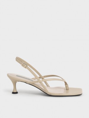 Charles & Keith Slingback Thong Sandaler med Hæl Beige | TIGXK4085